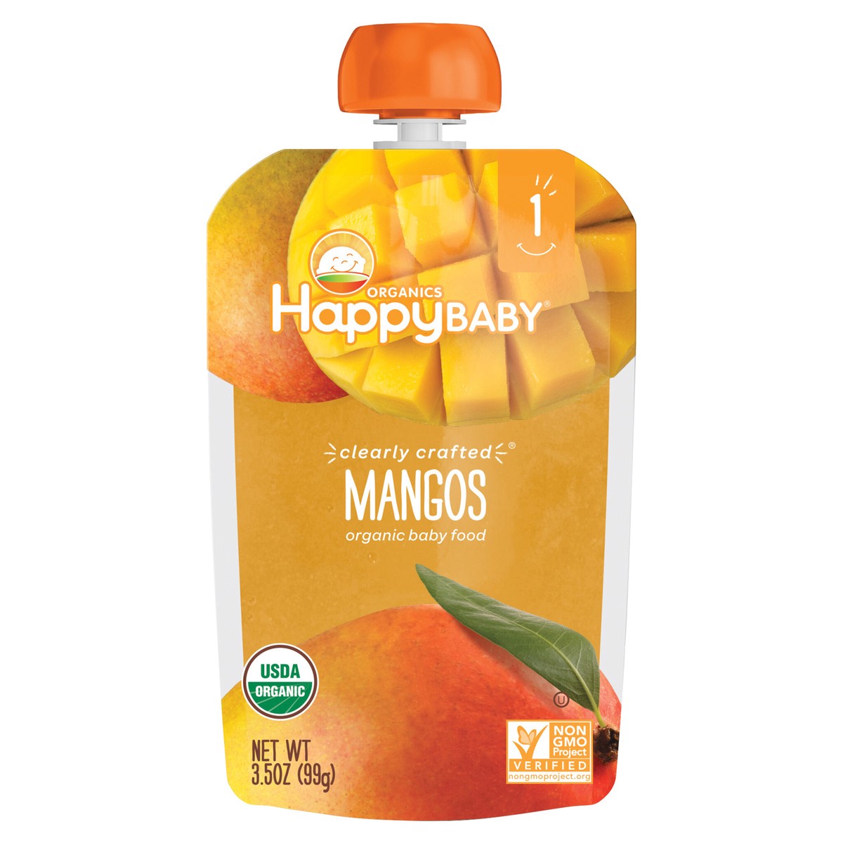 slide 1 of 6, Happy Baby Organics Clearly Crafted Stage 1 Mangos Pouch 4 oz UNIT, 3.5 oz