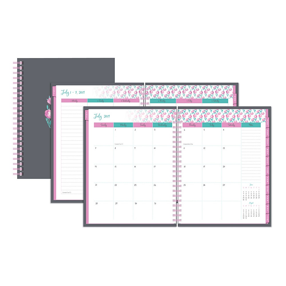 slide 1 of 1, Office Depot Brand Weekly/Monthly Academic Planner, 8-1/2'' X 11'', Peonies, July 2019 To June 2020, 1 ct