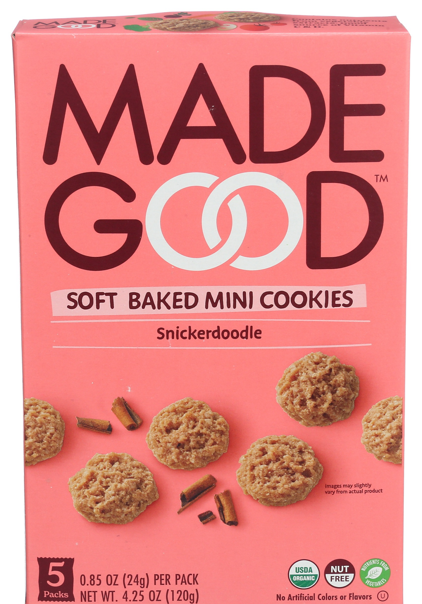 slide 1 of 3, MadeGood Snickerdoodle Cookies Mini 5 - 0.85 oz Packs, 5 ct