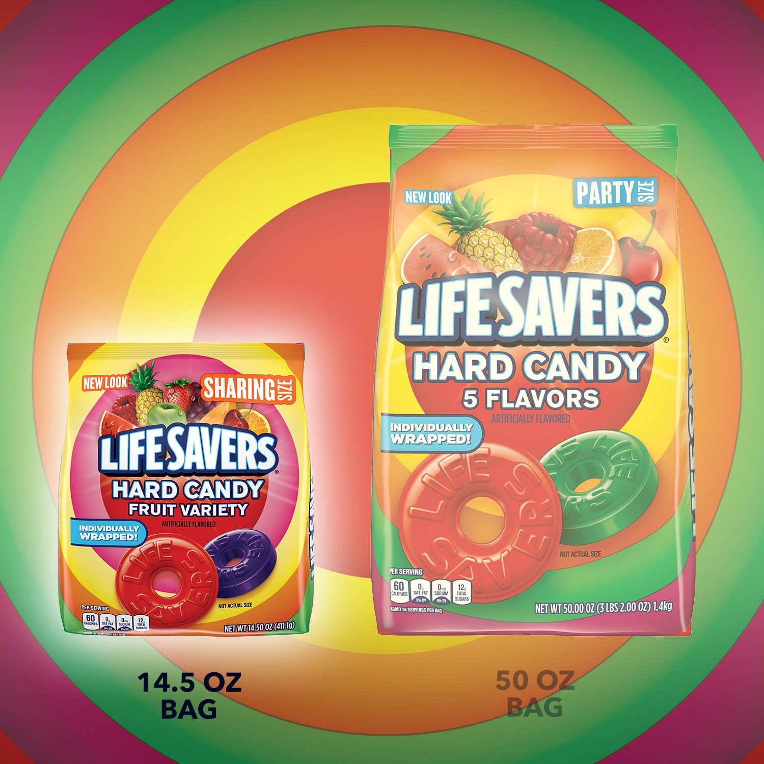 slide 2 of 8, LIFE SAVERS Fruit Variety Hard Candy Individually Wrapped, Sharing Size, 14.5 oz Bag, 14.5 oz