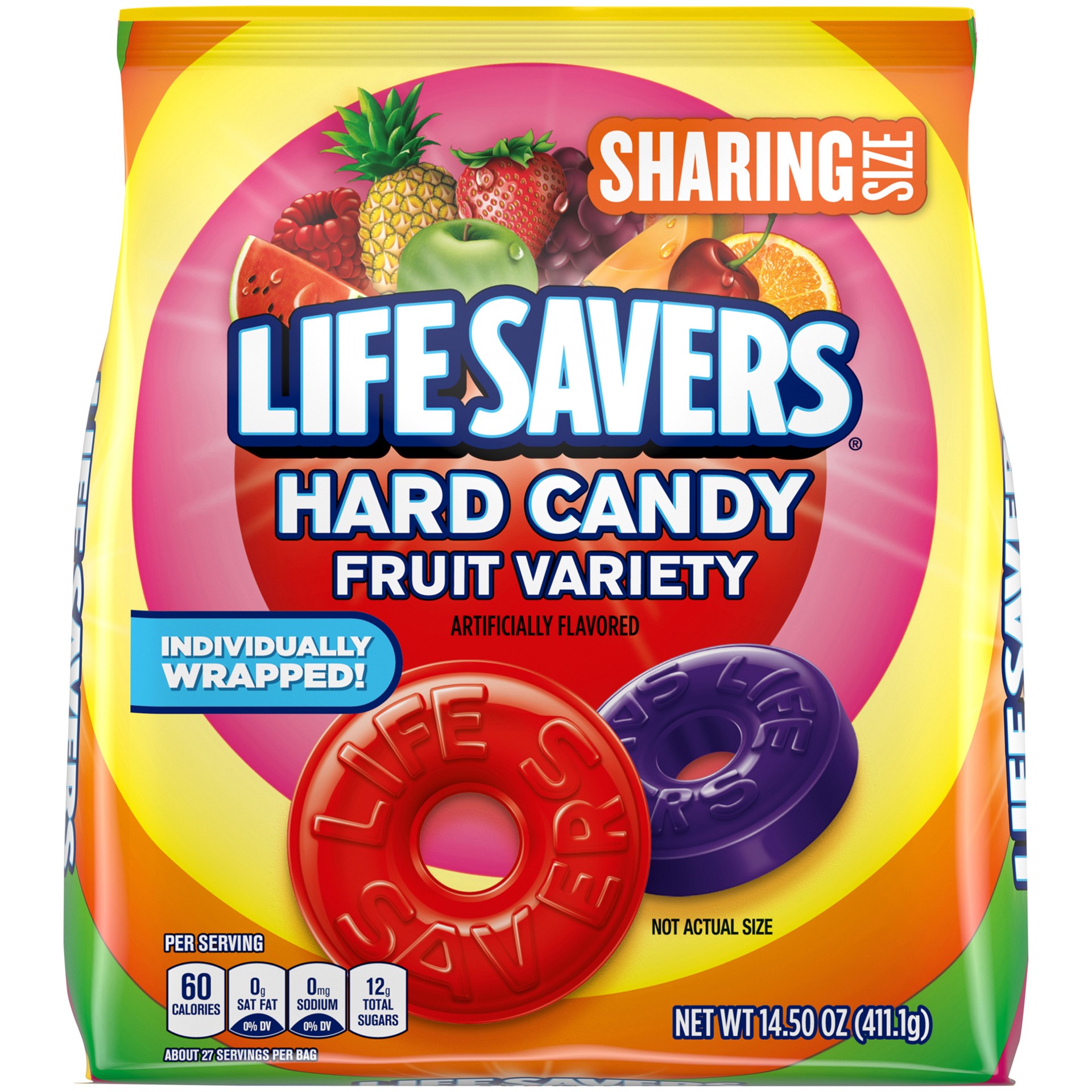 slide 1 of 8, LIFE SAVERS Fruit Variety Hard Candy Individually Wrapped, Sharing Size, 14.5 oz Bag, 14.5 oz