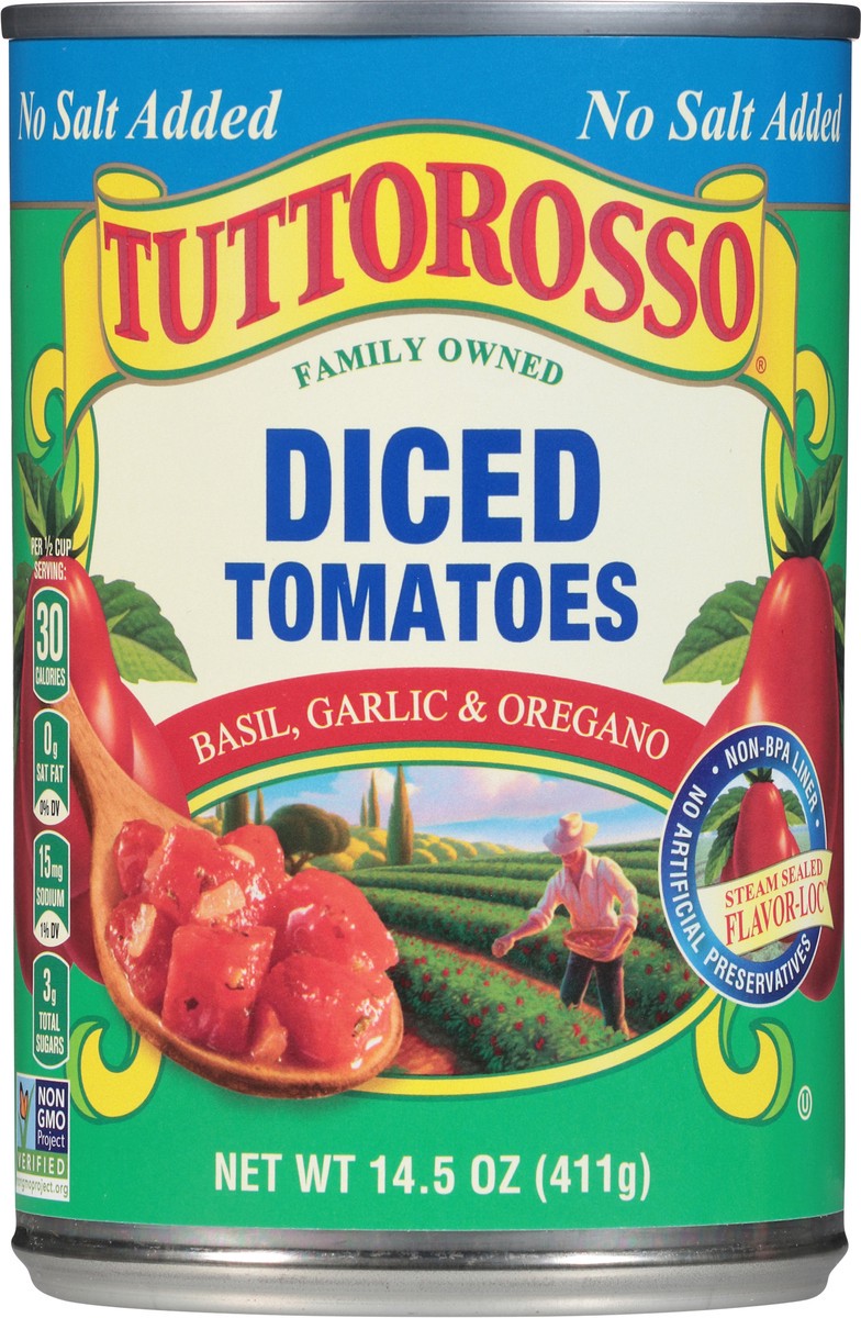 slide 6 of 13, Tuttorosso No Salt Added Diced Basil, Garlic & Oregano Tomatoes 14.5 oz, 14.5 oz