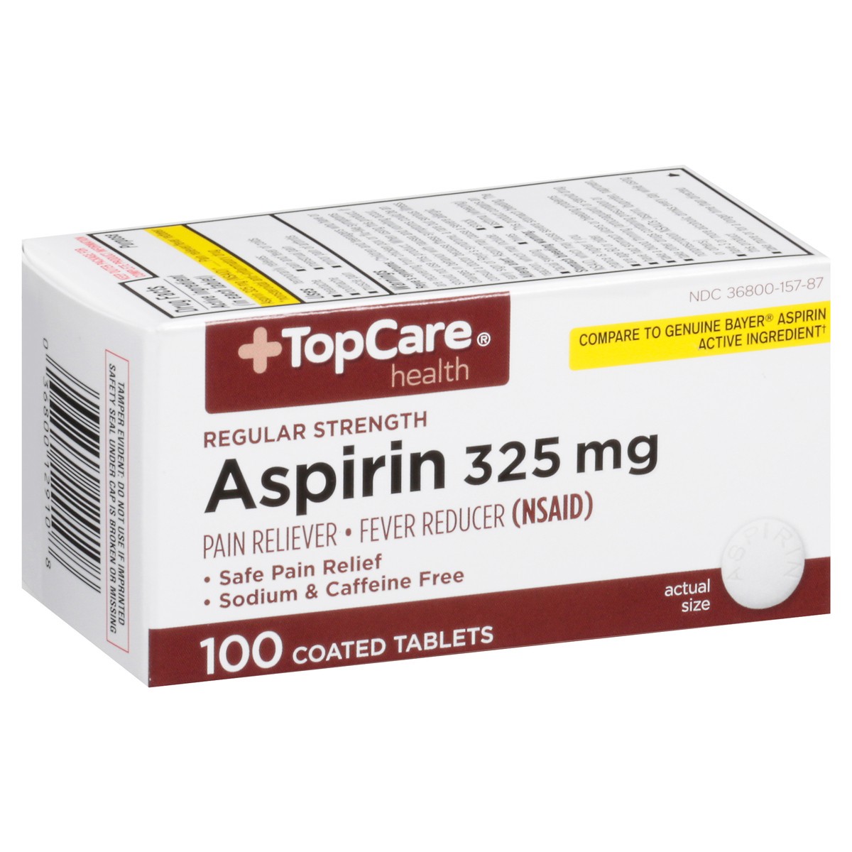 slide 2 of 10, TopCare Aspirin Coated, Pain Reliever, Fever Reducer, 100 ct