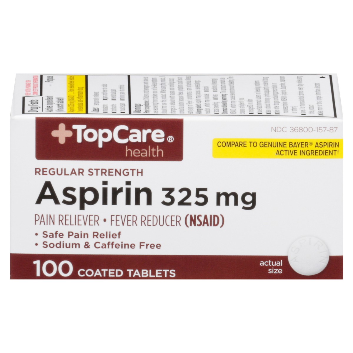 slide 1 of 10, TopCare Aspirin Coated, Pain Reliever, Fever Reducer, 100 ct