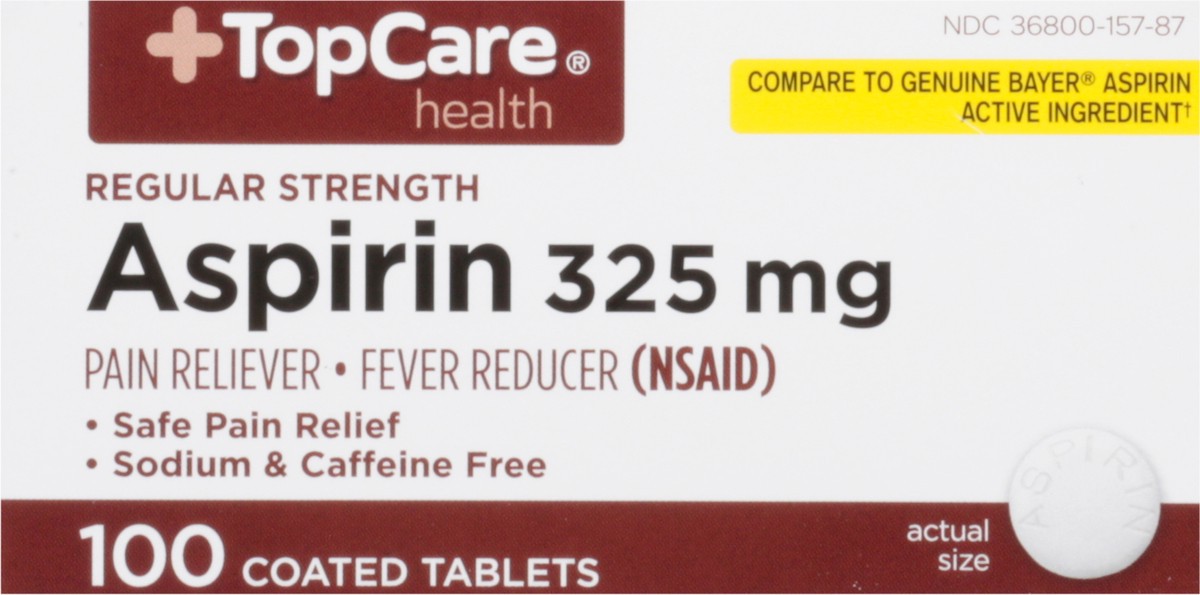 slide 8 of 10, TopCare Aspirin Coated, Pain Reliever, Fever Reducer, 100 ct