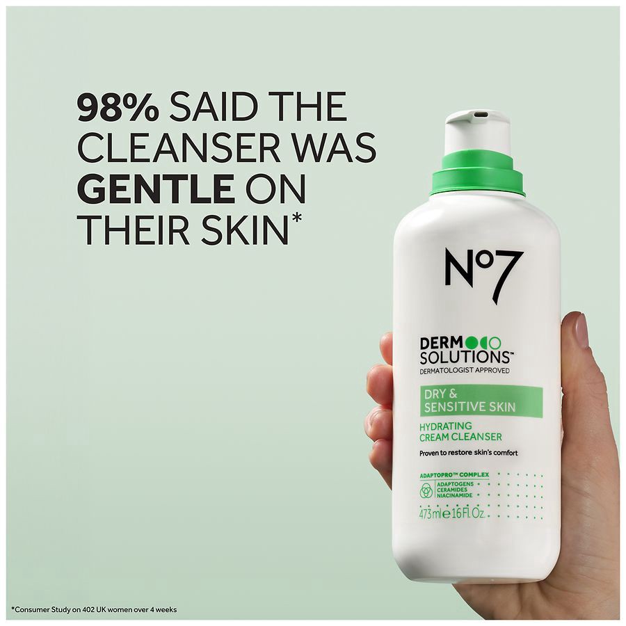 slide 2 of 5, No7 Derm Solutions Dry & Sensitive Skin Hydrating Cream Cleanser 16 fl oz, 16 fl oz