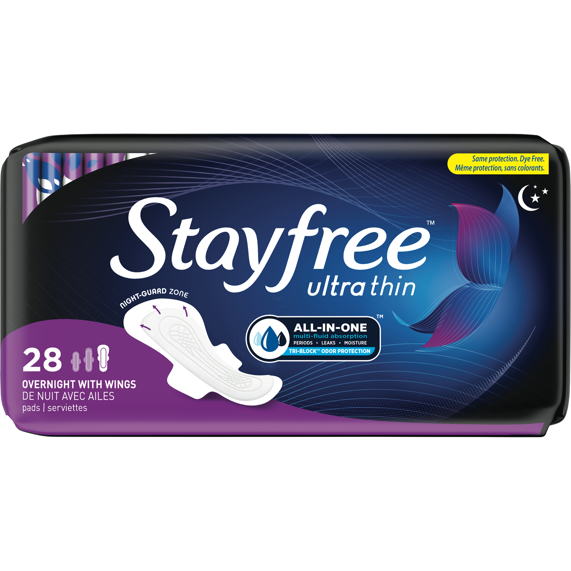 slide 3 of 7, STAYFREE Ultra Thin Pads Overnight with Wings 28ct, 28 ct