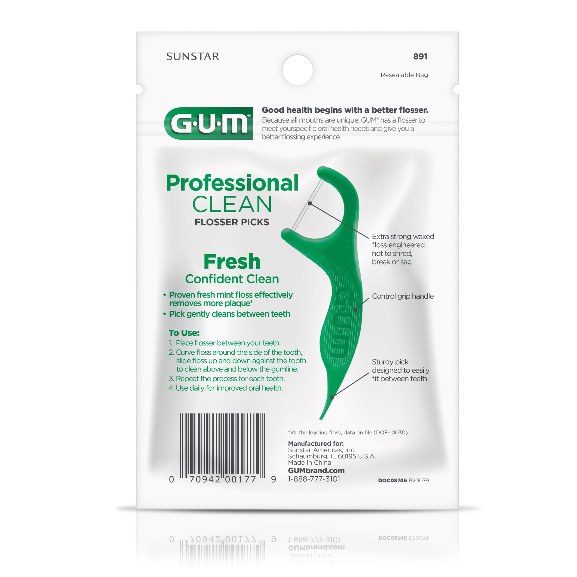 slide 2 of 5, G-U-M Professional Clean Floss Picks - Extra Strong Shred-Resistant Floss, Easy Grip Handle, 150ct, 1 ct