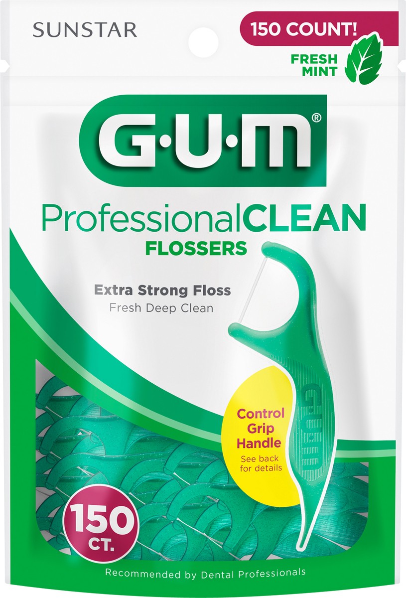 slide 1 of 5, G-U-M Professional Clean Extra Strong Fresh Mint Flossers 150 ea, 150 ct