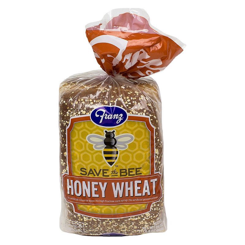 slide 1 of 2, Franz Save the Bee Honey Wheat Whole Grain Sandwich Bread 24oz, 24 oz