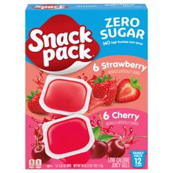 Snack Pack Sugar Free Strawberry and Cherry Flavored Juicy Gels, 3.25 oz Snack Cups, 12 Count Family Pack