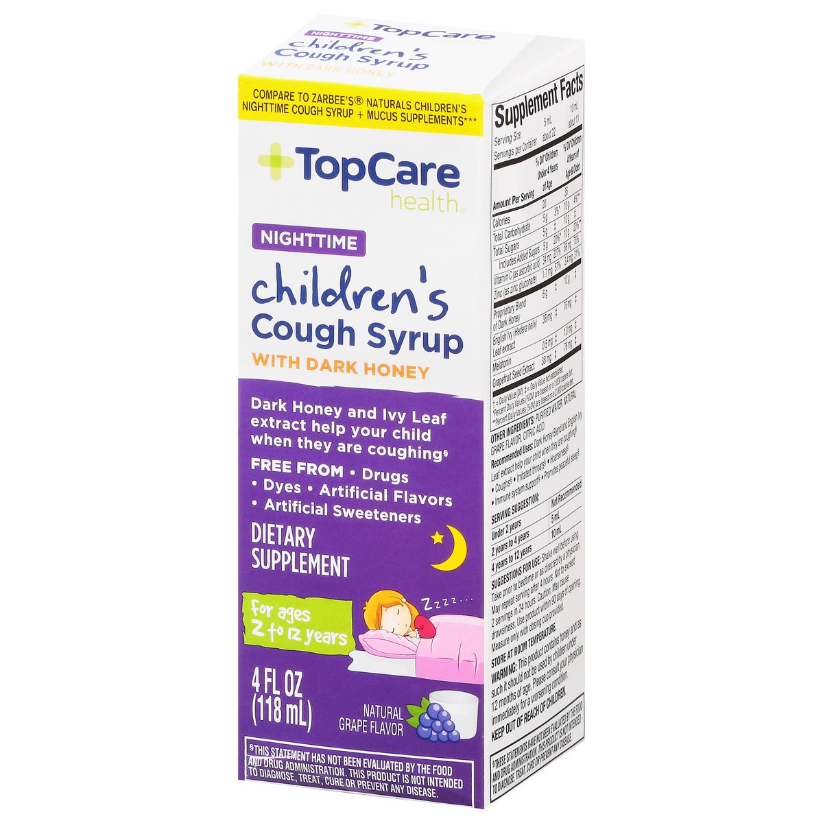 slide 4 of 9, TopCare Health Nighttime Children's Natural Grape Flavor Cough Syrup with Dark Honey 4 fl oz, 4 fl oz