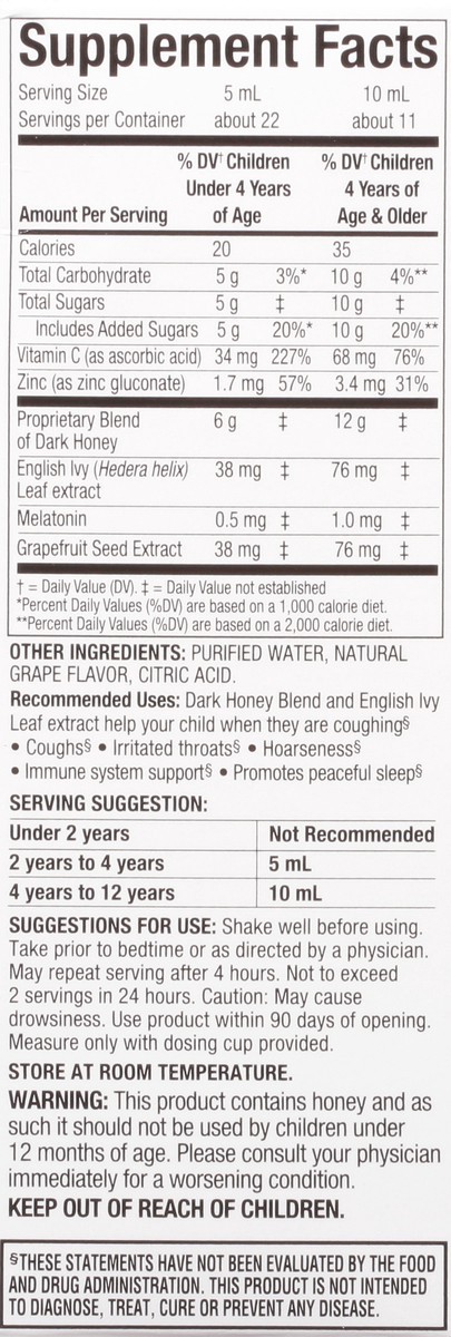 slide 7 of 9, TopCare Health Nighttime Children's Natural Grape Flavor Cough Syrup with Dark Honey 4 fl oz, 4 fl oz