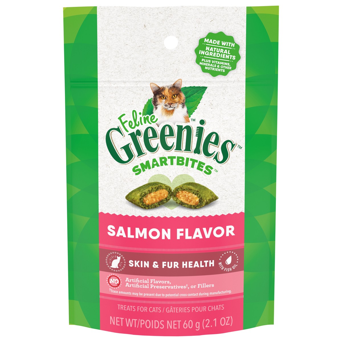 slide 1 of 4, Greenies Smartbites Skin and Fur Health Salmon Flavor Cat Treats - 2.1oz, 2.1 oz