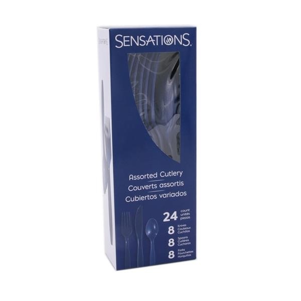 slide 1 of 1, Sensations Assorted Cutlery - Navy Blue, 24 ct