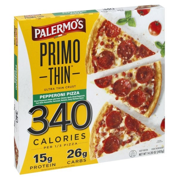 slide 1 of 11, Palermos Primo Thin Ultra-Thin Crust Pepperoni Pizza, 14.2 oz