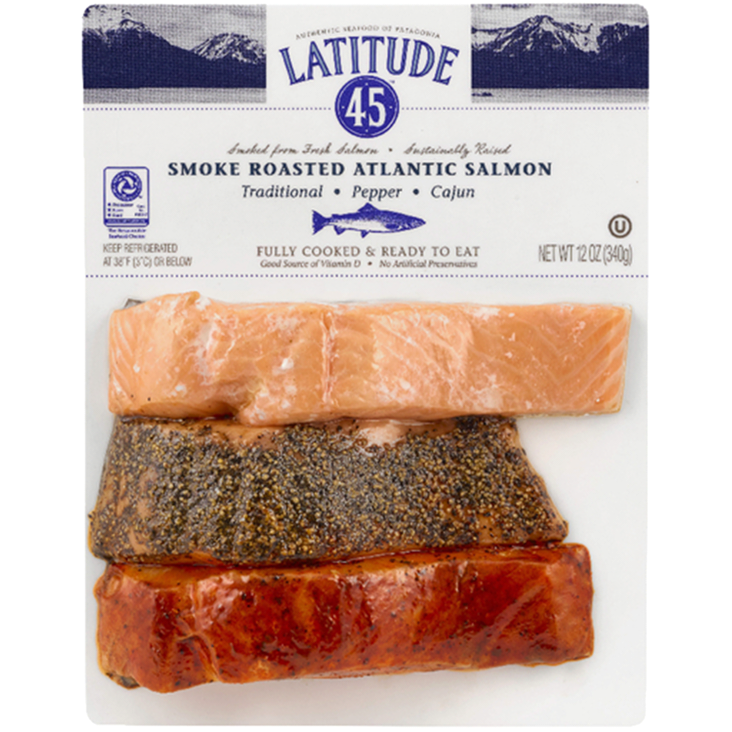 slide 1 of 1, Latitude 45 Hot Smoked Salmon Trio Pack., 12 oz