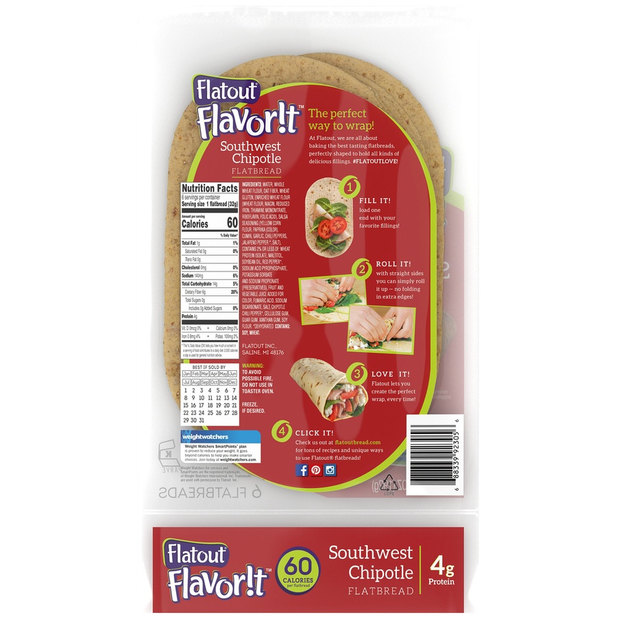 slide 2 of 4, Flatout Flavor!T Flatbread - Southwest Chipotle, 6.8 oz