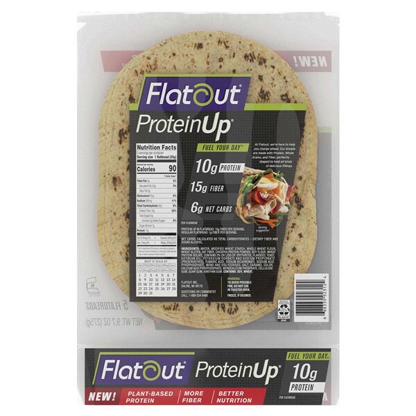 slide 4 of 5, Flatout Protein Up Classic White Flatbread Wraps, 5 ct, 9.7 oz