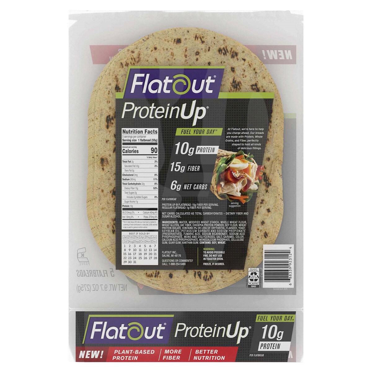 slide 5 of 5, Flatout Protein Up Classic White Flatbread Wraps, 5 ct, 9.7 oz