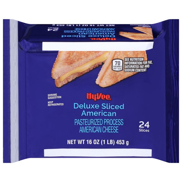 slide 1 of 8, Hy-vee American Pasteurized Process Deluxe Sliced Cheese, 24 ct; 16 oz
