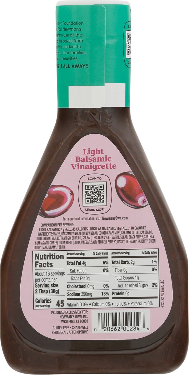 slide 8 of 9, Newman's Own Vinaigrette Light Balsamic Dressing 16 fl oz, 16 fl oz