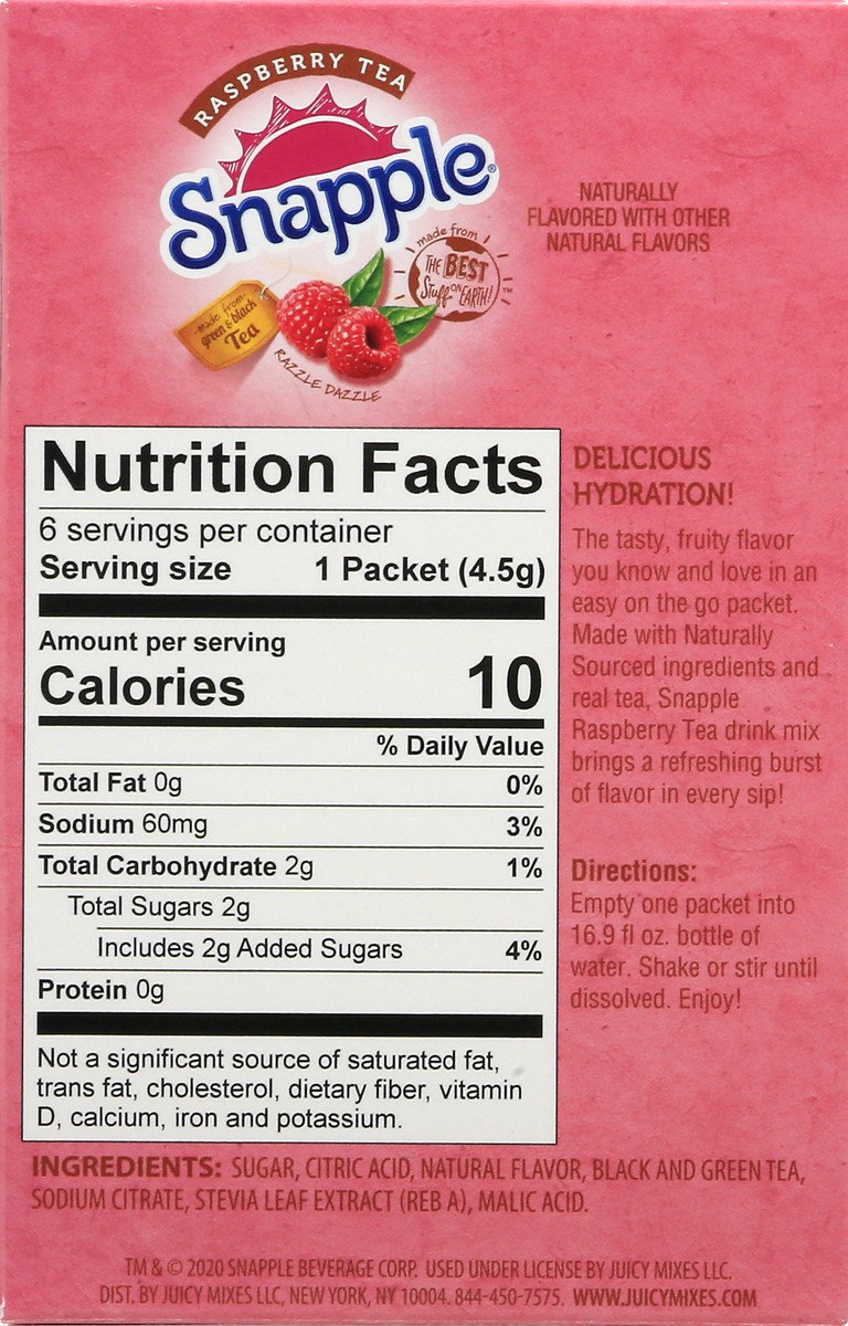 slide 4 of 13, Snapple On The Go Raspberry Tea Drink Mix Packets 6 ea, 1 ct