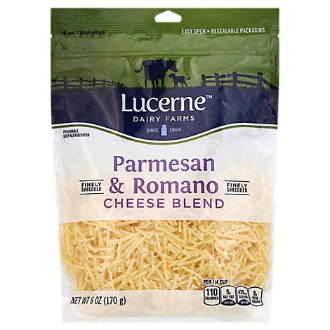 slide 1 of 1, Lucerne Cheese Finely Shredded Parmesan & Romano, 6 oz