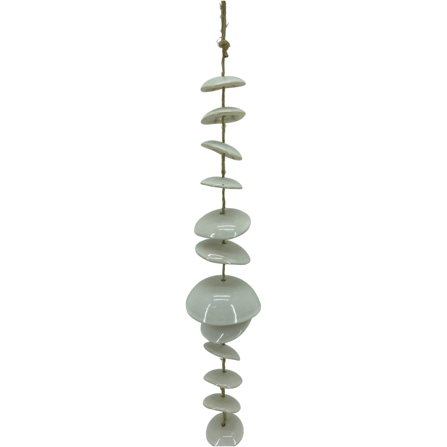 slide 1 of 2, ROOM & RETREAT White Ceramic Handmade Curved Bell Windchime With Cascading White Disks Ceramic White Wind Chime, 27.50