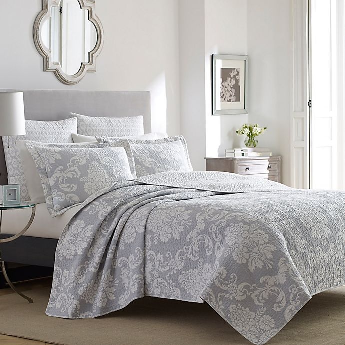 slide 1 of 3, Laura Ashley Venetia Twin Quilt Set - Grey, 2 ct