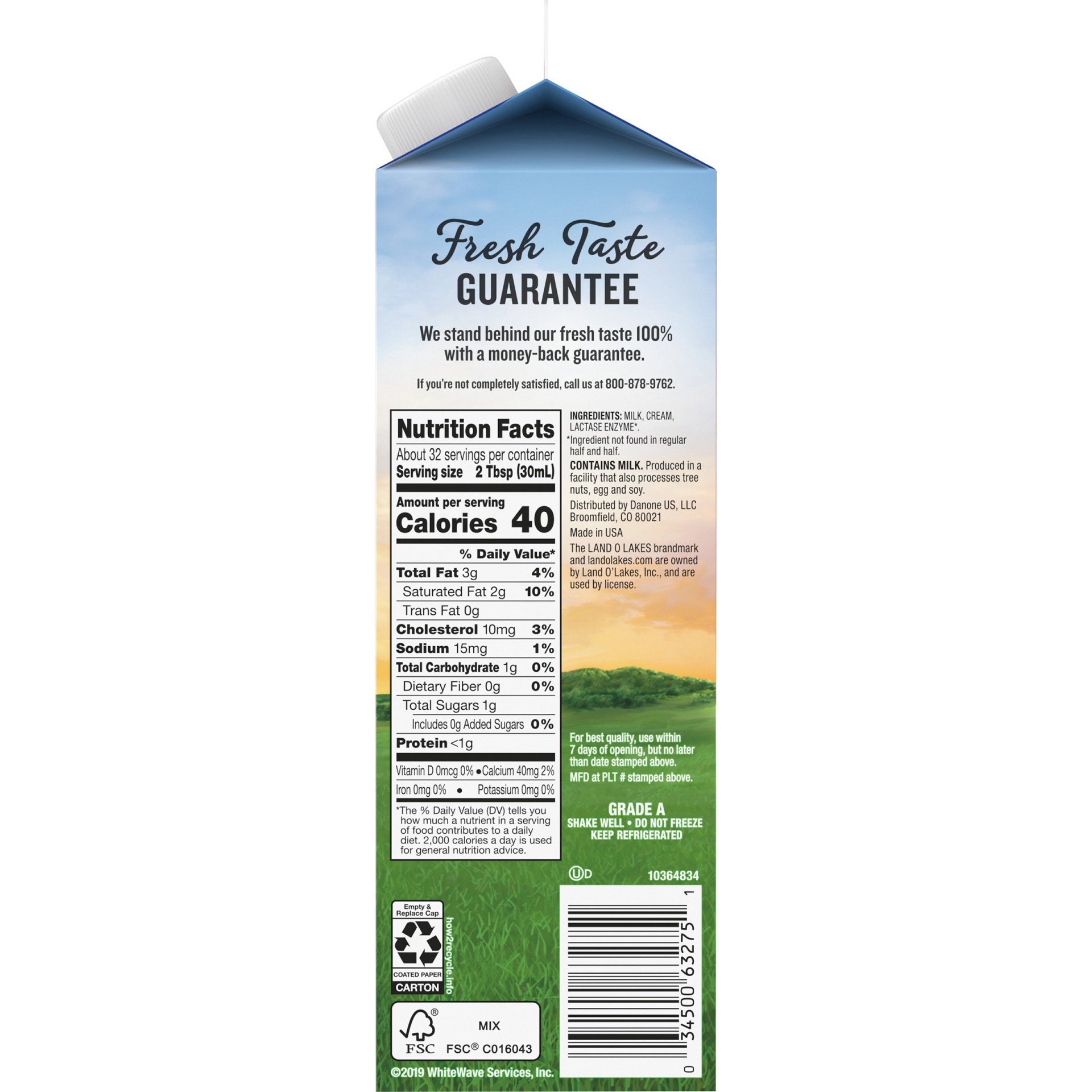 slide 4 of 8, Land O'Lakes Lactose-Free Half And Half, 1 Quart, 32 fl oz