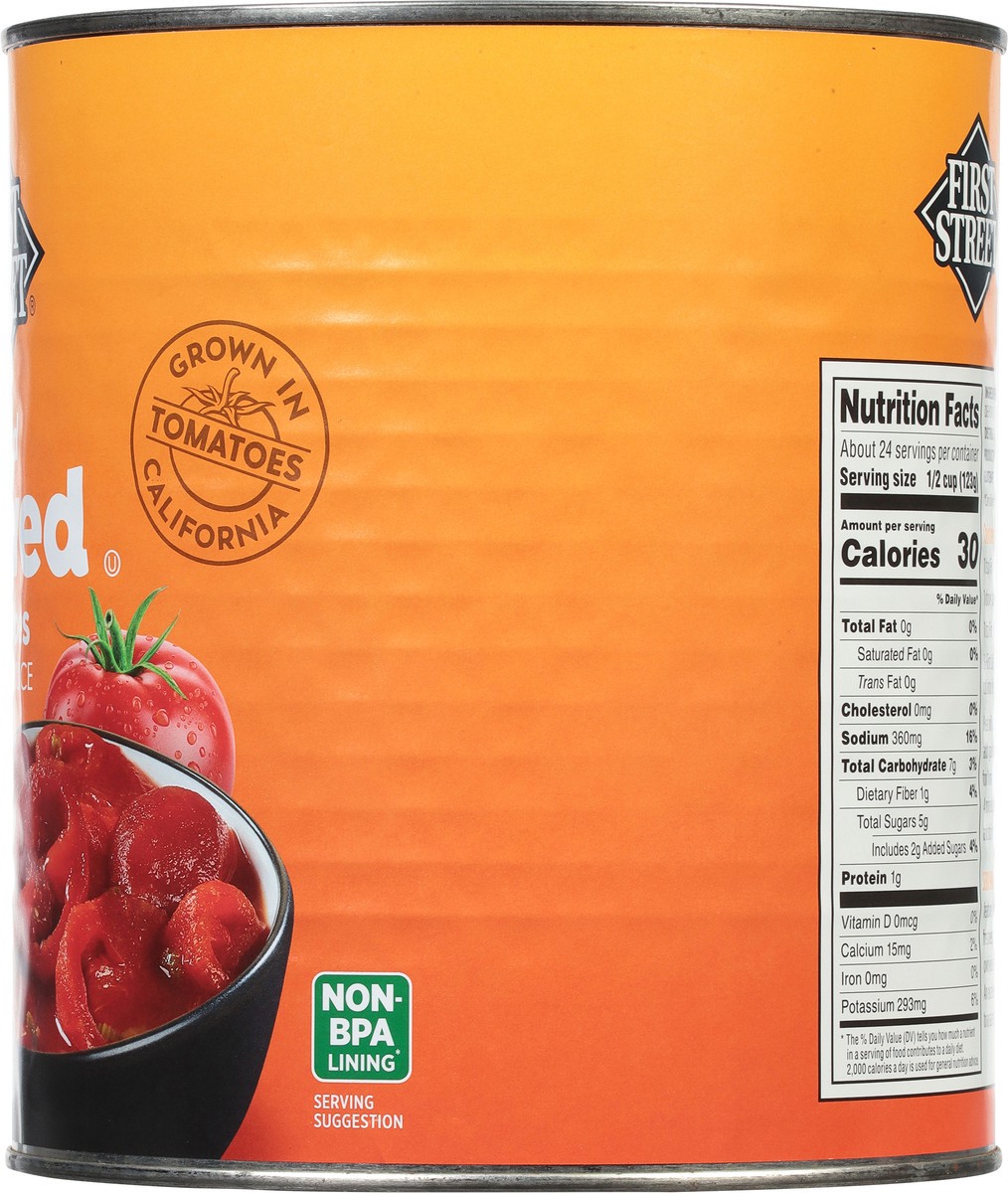 slide 10 of 14, Cb22 First Street Sliced Stewed Tomatoes, 102 oz
