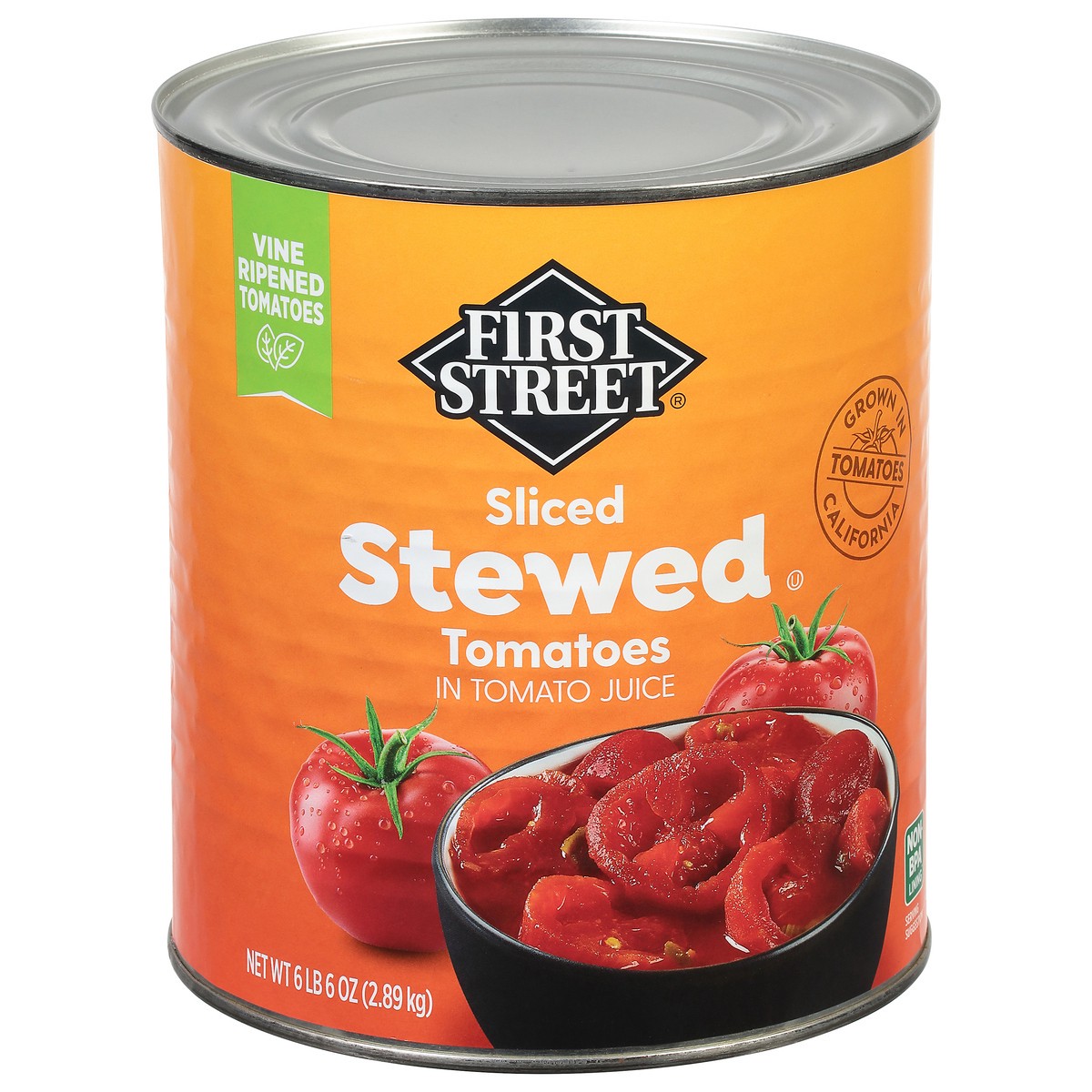 slide 14 of 14, Cb22 First Street Sliced Stewed Tomatoes, 102 oz