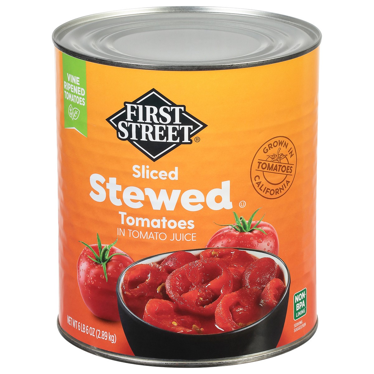 slide 5 of 14, Cb22 First Street Sliced Stewed Tomatoes, 102 oz