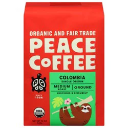 Peace Coffee Ground Medium Roast Colombia Coffee 12 oz