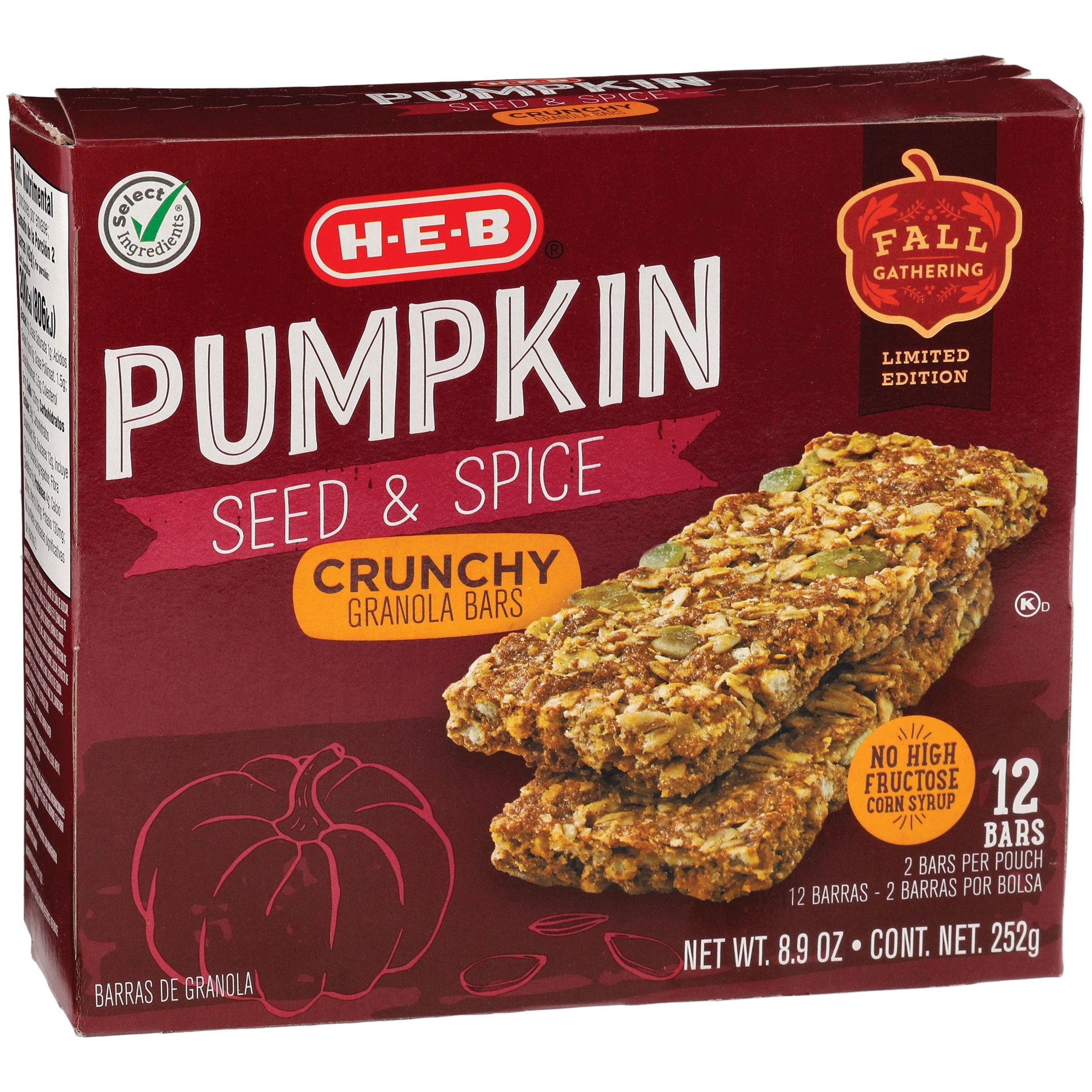 slide 1 of 1, H-E-B Crunchy Granola Bars - Pumpkin Seed & Spice, 12 ct