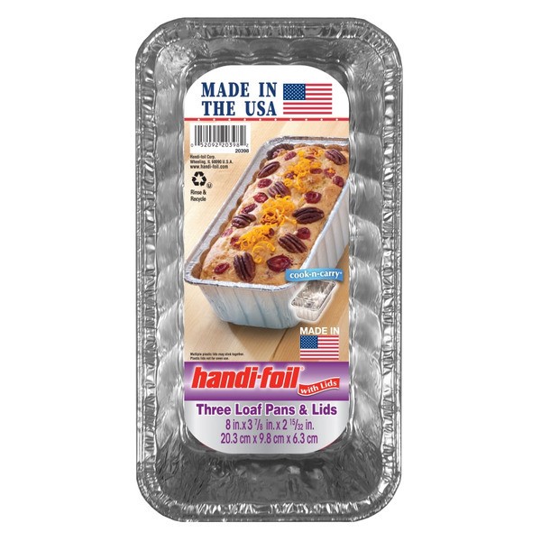 slide 1 of 1, Handi-foil Loaf Pans & Lids - 8"x3 7/8"x2 15/32", 3 ct