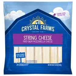 Crystal Farms Low-Moisture Part-Skim Mozzarella String Cheese, 20 oz, 24 Count