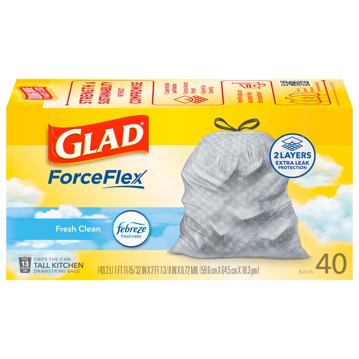 slide 1 of 9, Glad Force Flex Drawstring Fresh Clean Odor Shield 13 Gallon 40ct, 40 ct