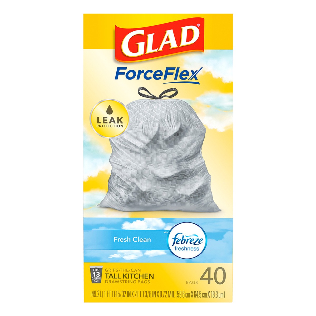 slide 1 of 9, Glad Force Flex Drawstring Fresh Clean Odor Shield 13 Gallon 40ct, 40 ct