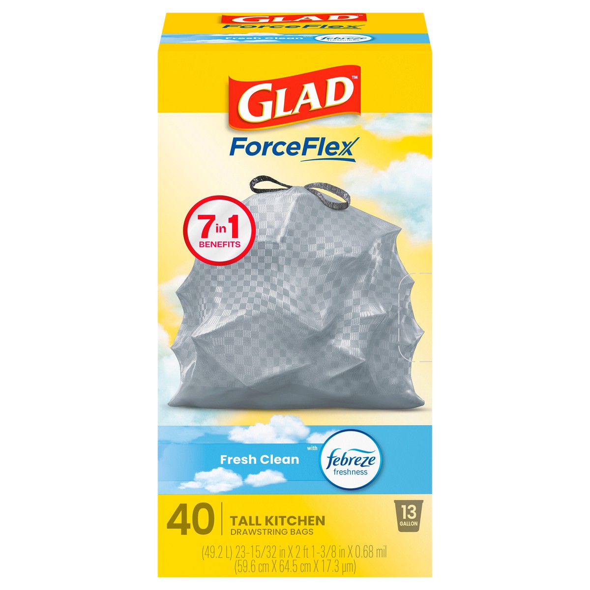 slide 1 of 9, Glad Force Flex Drawstring Fresh Clean Odor Shield 13 Gallon 40ct, 40 ct