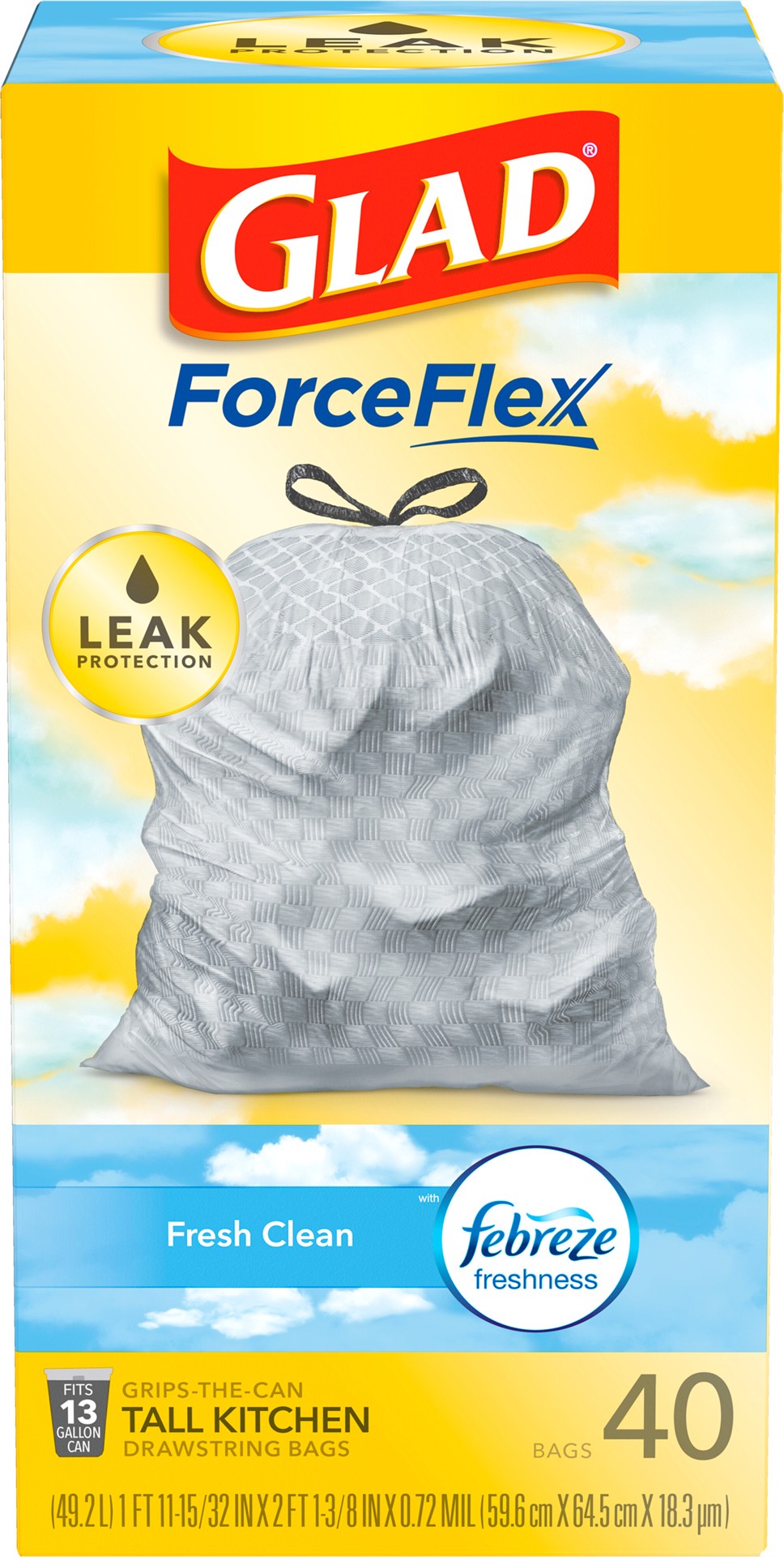 slide 1 of 9, Glad Force Flex Drawstring Fresh Clean Odor Shield 13 Gallon 40ct, 40 ct