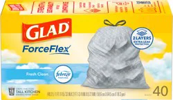 Glad Force Flex Drawstring Fresh Clean Odor Shield 13 Gallon 40ct