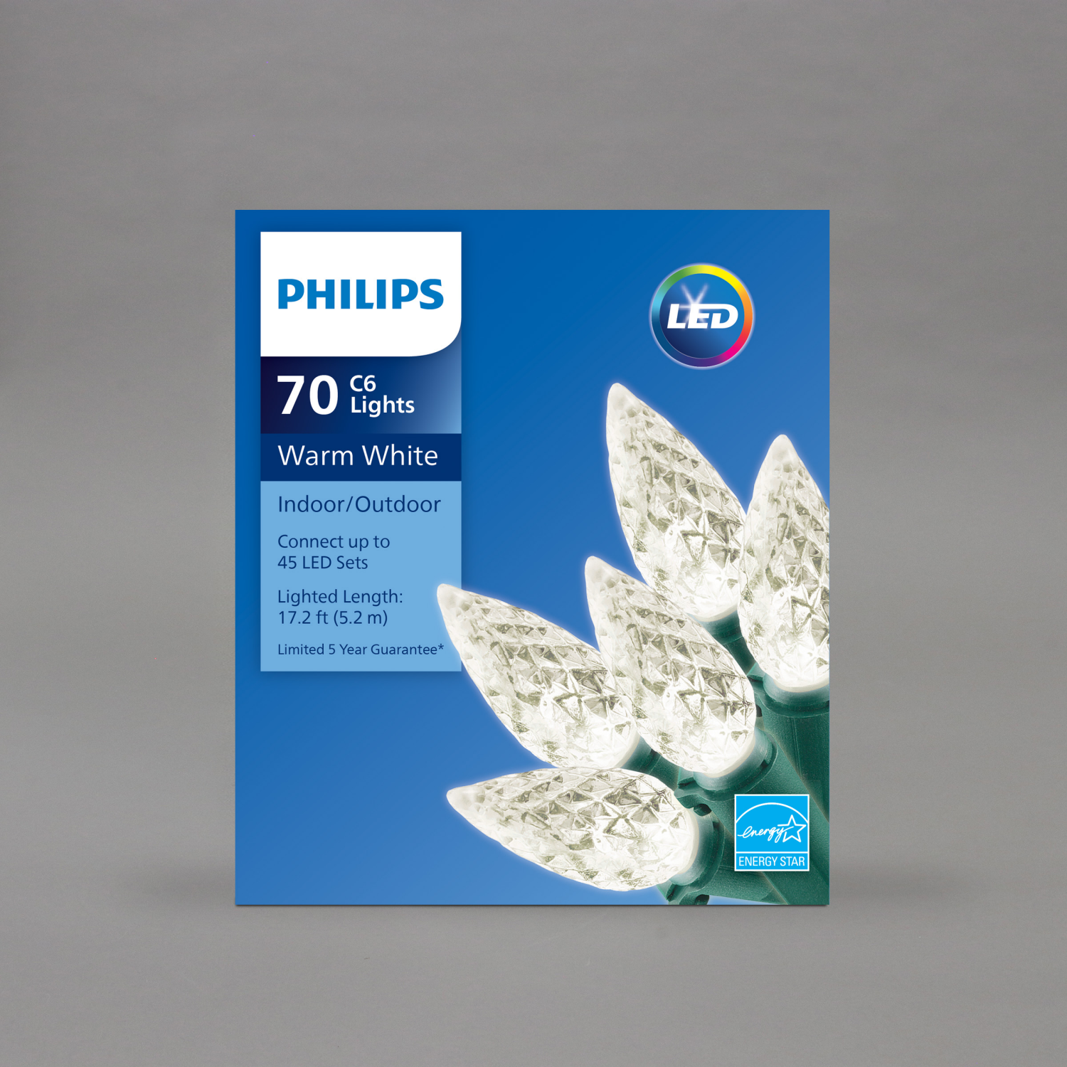 slide 1 of 4, Philips Warm White Led C6 Indoor / Outdoor Christmas Lights, 70 ct