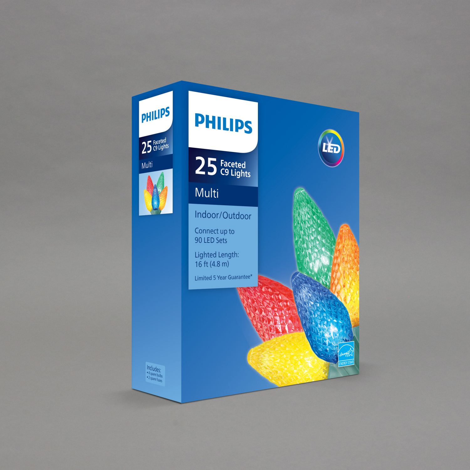 slide 2 of 4, Philips LED 25 Faceted C9 Lights, Multi, 16 ft