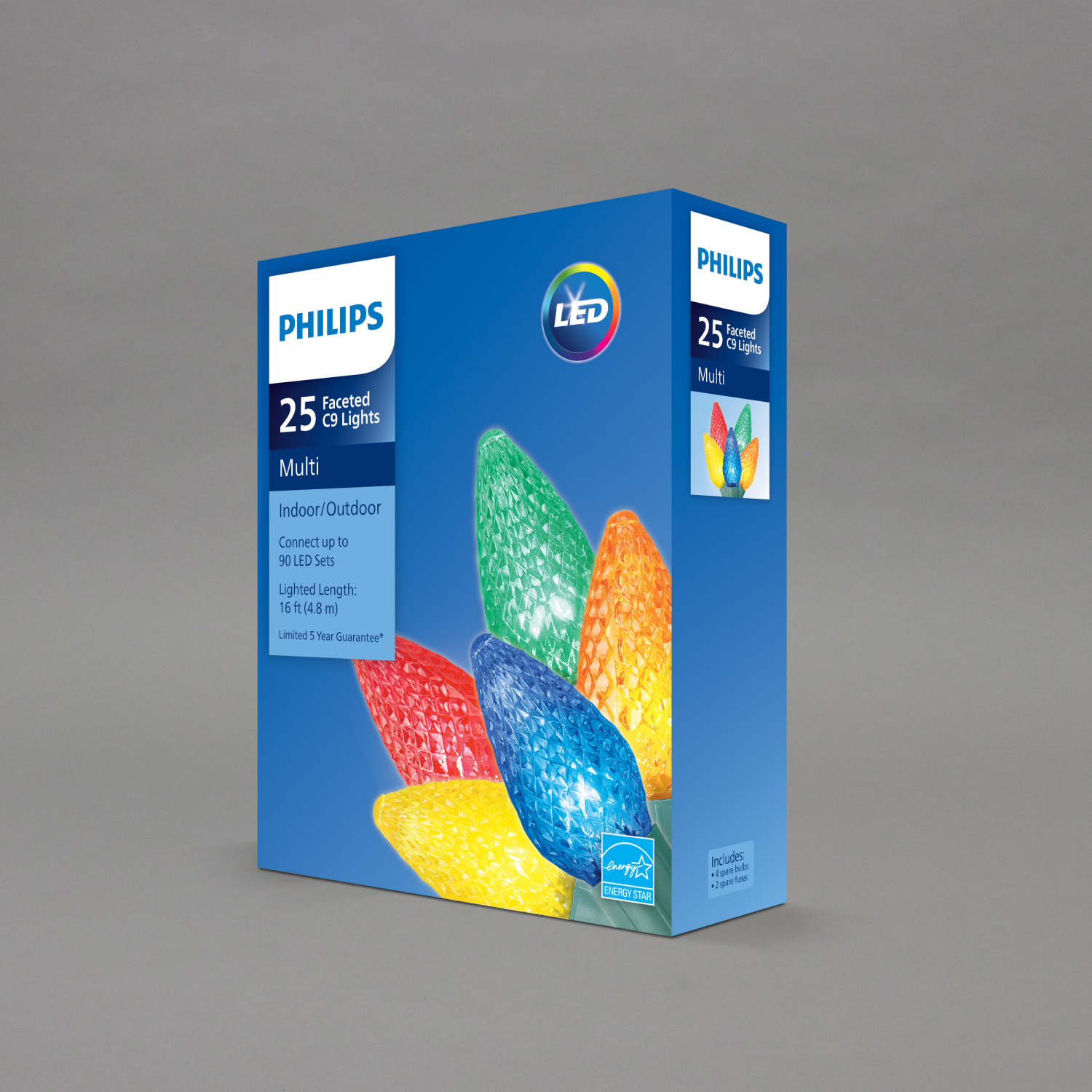 slide 3 of 4, Philips LED 25 Faceted C9 Lights, Multi, 16 ft