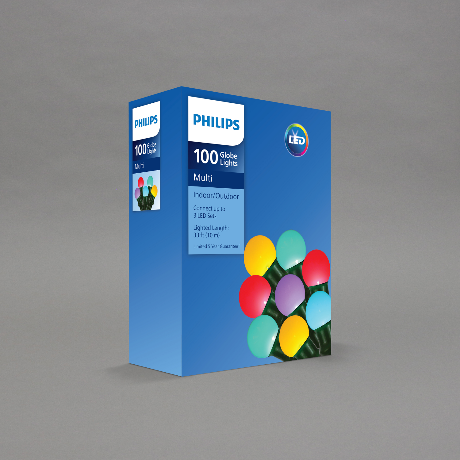slide 3 of 5, Philips 100Lt 9Mm Mini Globes Multi Led (Purple, Yellow, Gree, Red, Blue), 33 ft