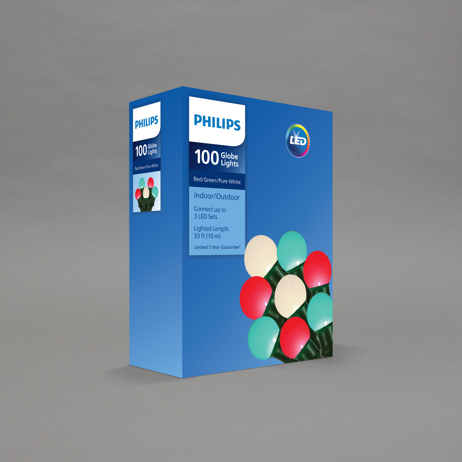 slide 3 of 5, Philips 100Lt 9Mm Mini Globes Led Red/Green/Pure White, 33 ft