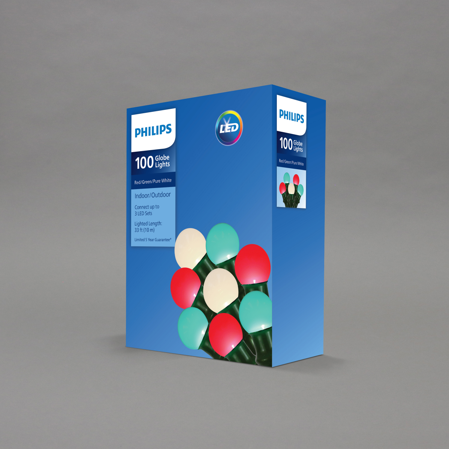 slide 4 of 5, Philips 100Lt 9Mm Mini Globes Led Red/Green/Pure White, 33 ft