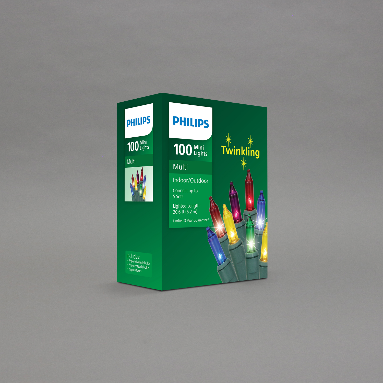 slide 3 of 5, Philips 100Lt Twinkling Incandescent Multi (Red, Green, Purple, Blue, Yellow), 20.6 ft